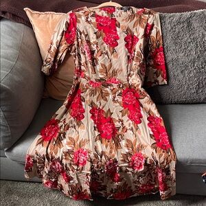 Floral Red and Brown Dress